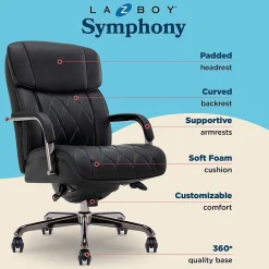 Office Chairs*La-Z-Boy Symphony Ergonomic Bonded Leather Swivel Executive Chair, Black and Graphite (CCHR10013E)