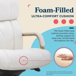 Office Chairs*La-Z-Boy Symphony Ergonomic Bonded Leather Swivel Executive Chair, White and Gold (CCHR10013A)