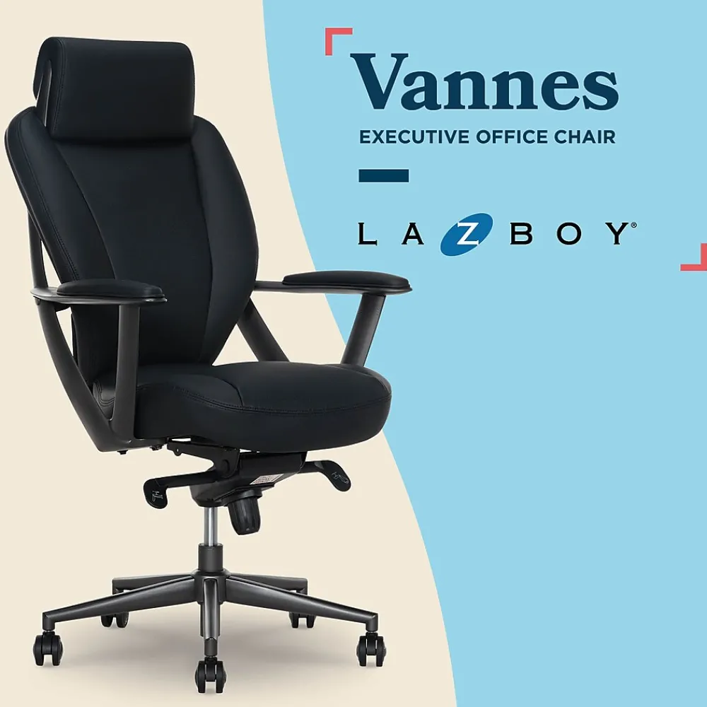 Office Chairs*La-Z-Boy Vannes Ergonomic Faux Leather Swivel Executive Chair, Black (60101-BLK)