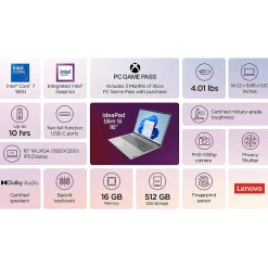 New Lenovo IdeaPad Slim 5 16" FHD Laptop, Intel Core 7-150U, 16GB RAM, 512GB SSD, Backlit Keyboard, +8.5 hrs. Battery Life, Win 11