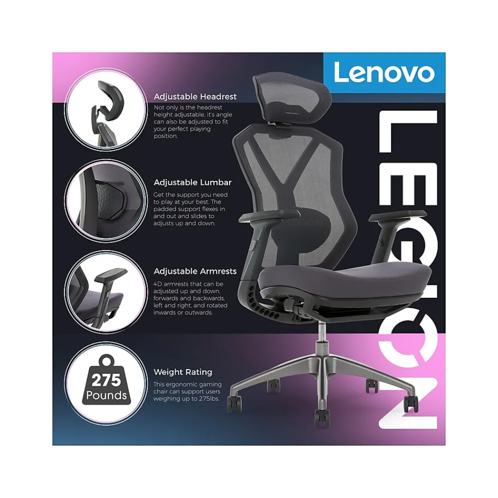Gaming Chairs*Lenovo Legion Mesh Ergonomic Racing Gaming Chair, Dark Gray (52014DGRY)