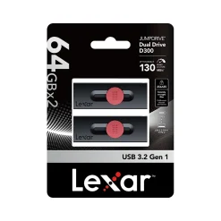 Lexar JumpDrive D300 Dual 64GB USB 3.2 Gen 1 Type-C/Type-A Flash Drive, Black/Red, 2/Pack (LJDD300064G-B2BNU)