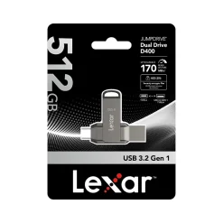 Lexar JumpDrive D400 Dual 512GB USB 3.2 Type-C/Type-A Flash Drive, Gray (LJDD400-512G-BNQNU)