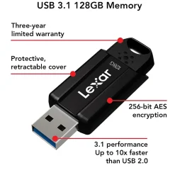 New Lexar JumpDrive S80 128GB USB 3.1 Flash Drive, Black (LJDS080128G-BNBNU)
