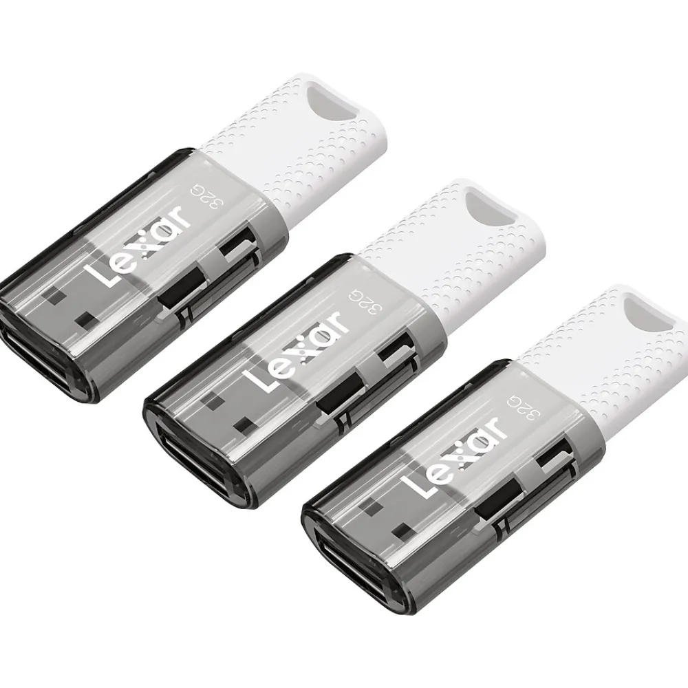 Discount Lexar JumpDrive S60 32GB USB 2.0 Type A Flash Drive, Grey/White, 3/Pack (LJDS60-32GB3NNU)