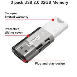 Discount Lexar JumpDrive S60 32GB USB 2.0 Type A Flash Drive, Grey/White, 3/Pack (LJDS60-32GB3NNU)