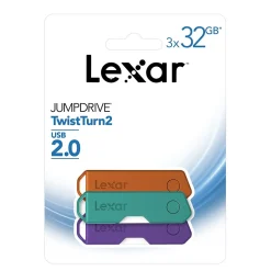 Clearance Lexar Twist Turn2 32GB USB 2.0 Type-A Flash Drive, Teal/Purple/Orange, 3/Pack (LJDTT2-32GABNA3)