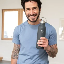 Lifefactory Stainless Steel Double Wall Insulated Water Bottle, 32 oz., Carbon (LIFLS365MCN4)