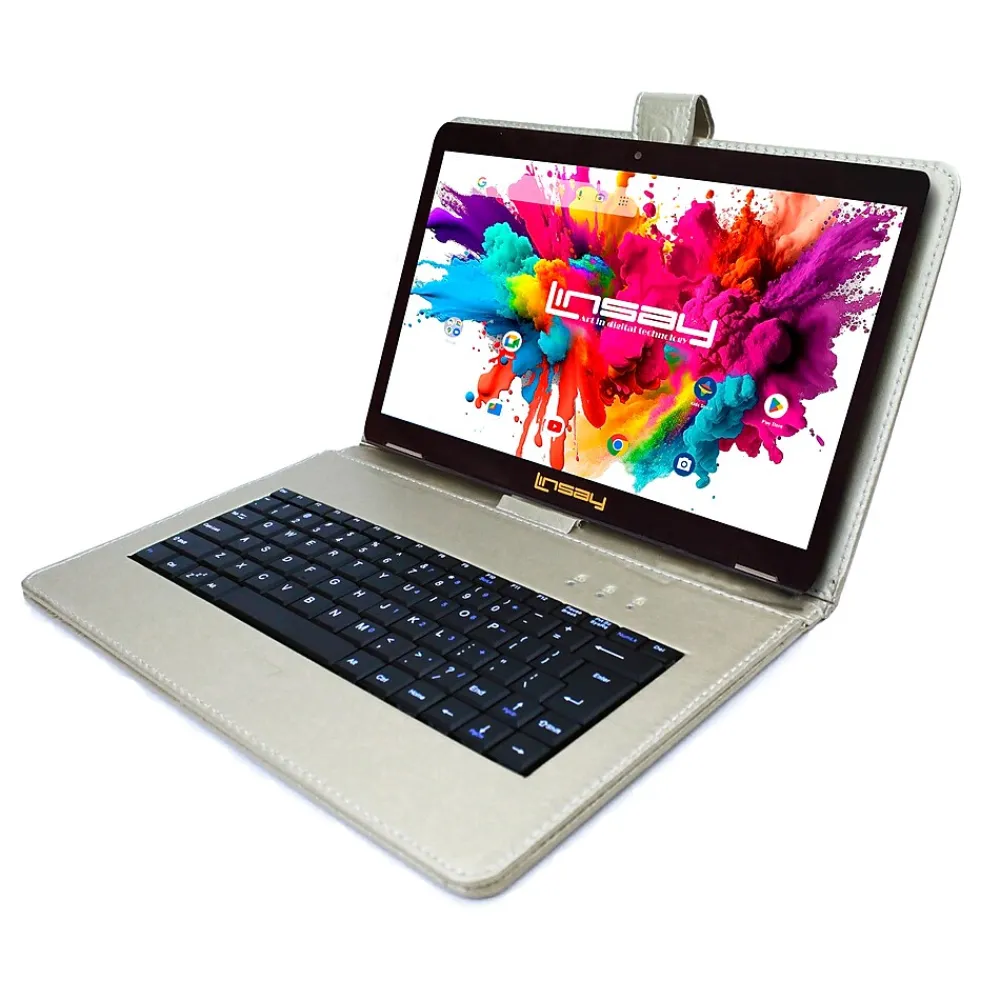 ® 10.1" OCTA CORE 128GB Storage Android 13 Tablet Dual Camera Android with Silver Keyboard and Pen Stylus<Linsay Online