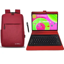 12" Octa Core Tablet, 8GB RAM, 256GB Storage, Android 14, Bundled with Red Keyboard, Backpack and Stylus Pen<Linsay