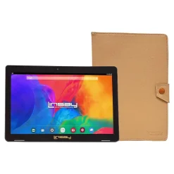 10.1" Tablet with Case, WiFi, 2GB RAM, 64GB Storage, Android 13, Black/Light Brown (F10IPBCLBROWN)<Linsay Clearance