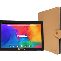 10.1" Tablet with Case, WiFi, 2GB RAM, 64GB Storage, Android 13, Black/Light Brown (F10IPBCLBROWN)<Linsay Clearance