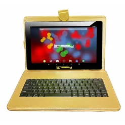 F10 Series 10.1" Tablet, WiFi, 2GB RAM, 64GB Storage, Android 13, Black w/Golden Keyboard (F10XIPSBDG)<Linsay