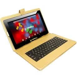 F10 Series 10.1" Tablet, WiFi, 2GB RAM, 64GB Storage, Android 13, Black w/Golden Keyboard (F10XIPSBDG)<Linsay