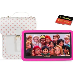 Kids' 7" Tablet with Case, Kids' Bag & microSD Card, Wi-Fi, 2 GB RAM, 64GB Android 13, Pink (F7UHDKIDSPIBSD)<Linsay Best