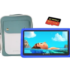 Kids' 7" Tablet with Case, Kids' Bag, and microSD Card, Wi-Fi, 2 GB RAM, 64GB, Android 13, Blue (F7UHDKIDSBBSD)<Linsay New