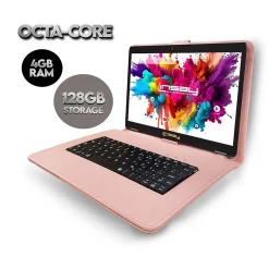 Octa Core 10.1" Tablet, 4GB RAM, 128GB Storage, Android 13, Bundled with Pink Keyboard, Application Pack, and Stylus Pen<Linsay Best