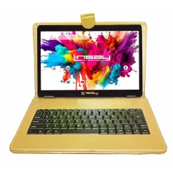 Octa Core 10.1" Tablet, 4GB RAM, 128GB Storage, Android 13, Bundled with Golden Keyboard and Stylus Pen<Linsay Discount