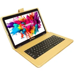 Octa Core 10.1" Tablet, 4GB RAM, 128GB Storage, Android 13, Bundled with Golden Keyboard and Stylus Pen<Linsay Discount