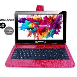 Octa Core 10.1" Tablet, 4GB RAM, 128GB Storage, Android 13, Bundled with Red Crocodile Keyboard and Stylus Pen<Linsay Clearance