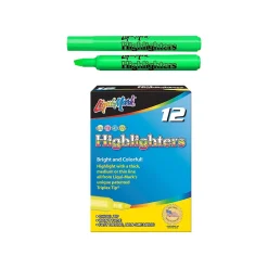 Highlighters|Liqui-Mark Tank Fluorescent Highlighter, Chisel Tip, Green, Dozen (61211)