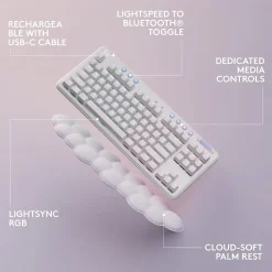 Clearance Logitech Aurora G715 Wireless Ergonomic Gaming Keyboard, White Mist (920-010453)