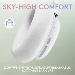 Aurora Wireless Gaming Over-Ear Headphones, Bluetooth, White Mist (981-001082)<Logitech Outlet