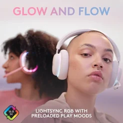 Aurora Wireless Gaming Over-Ear Headphones, Bluetooth, White Mist (981-001082)<Logitech Outlet