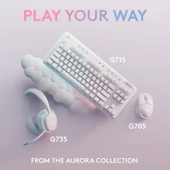 Aurora Wireless Gaming Over-Ear Headphones, Bluetooth, White Mist (981-001082)<Logitech Outlet