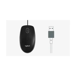 Clearance Logitech B100 Wired Ambidextrous Optical USB Mouse, Black (910-001439)