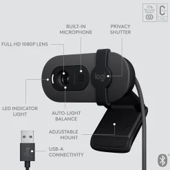 Sale Logitech Brio 105 Full HD 1080p Webcam, 2 Megapixels, Black (960-001579)