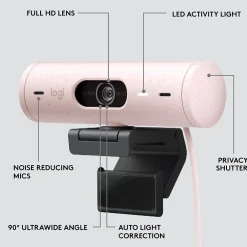 New Logitech Brio 500 HD Webcam, 4 Megapixels, Rose (960-001432)