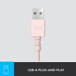 Hot Logitech H390 Wired Headset For PC/Laptop, Rose Noise Canceling Stereo Computer Headset, USB-A (981-001280)