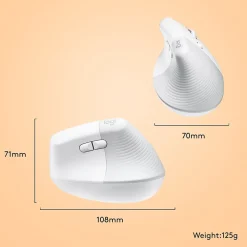 Logitech Lift Vertical Ergonomic Wireless Optical Mouse for Mac, (910-006471) White