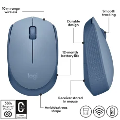 New Logitech M170 Wireless Ambidextrous Optical Mouse, Blue/Gray (910-006863)