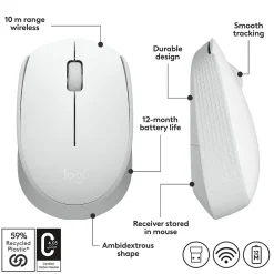 Clearance Logitech M170 Wireless Ambidextrous Optical Mouse, Off-White (910-006864)