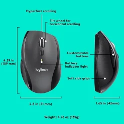 Sale Logitech Marathon M705 Wireless Ergonomic Optical USB Mouse, Charcoal (910-001935)