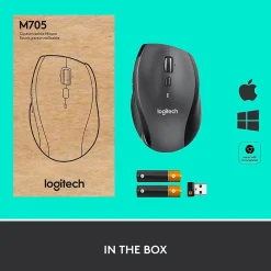 Sale Logitech Marathon M705 Wireless Ergonomic Optical USB Mouse, Charcoal (910-001935)