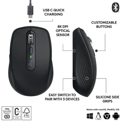 Sale Logitech MX Anywhere 3S Wireless Optical USB Mouse, Black (910-006928) Graphite