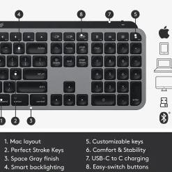 Best Logitech MX Keys for Mac Wireless Keyboard, Space Gray (920-009552)