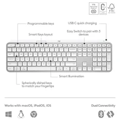 Sale Logitech MX Keys S Wireless Keyboard, Pale Gray (920-011559)