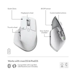 Best Logitech MX Master 3S for Mac Ergonomic Wireless Optical Bluetooth Mouse, Pale Gray (910006570)