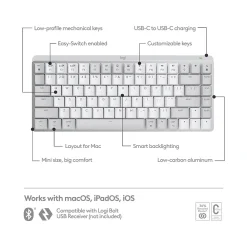 New Logitech MX Mechanical Mini for Mac Wireless Ergonomic Keyboard, Pale Gray (920-010553)