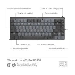 New Logitech MX Mechanical Mini Wireless Ergonomic Keyboard for Mac, Space Gray (920-010831)