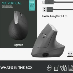 Online Logitech MX Vertical Wireless Ergonomic Vertical Ambidextrous Optical 2.4 GHz Mouse, Graphite (910-005447)