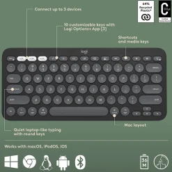 Online Logitech Pebble 2 Wireless Mouse Keyboard Combo, (920-012200) Tonal Graphite