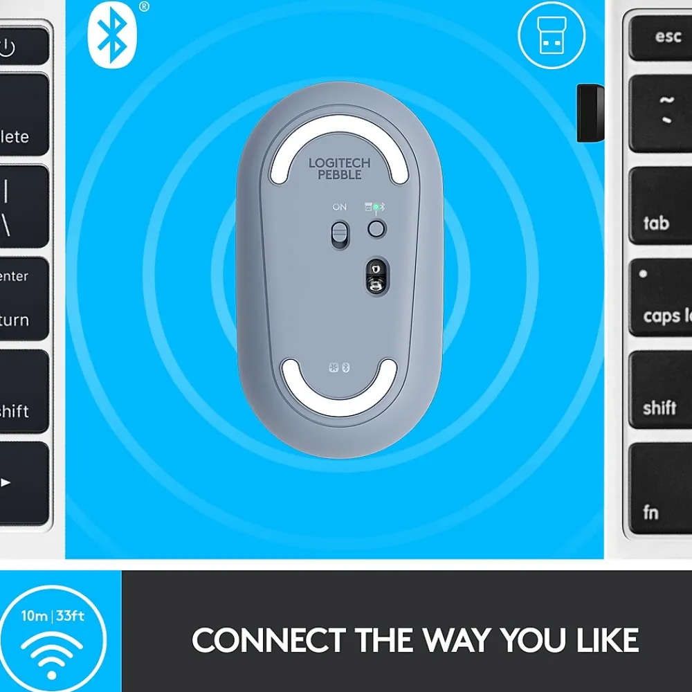 Online Logitech Pebble M350 Wireless Ambidextrous Optical Mouse, Blue Gray (910-005773)