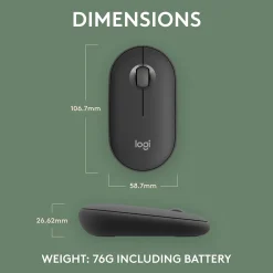 Clearance Logitech Pebble Mouse 2 M350s Wireless Ambidextrous Optical Mouse, (910-007024) Tonal Graphite