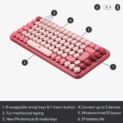 Online Logitech POP Keys Wireless Bluetooth Mechanical Keyboard, Heartbreaker (920-010709)