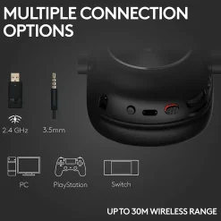 Online Logitech PRO X 2 LIGHTSPEED Wireless Bluetooth Stereo Gaming Over-the-Ear Headset, 3.5mm, (981-001262) Black